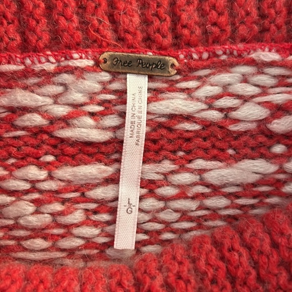 Free People Fair Isle Nordic Red & Cream Wool Blend Turtleneck Sweater Large - Picture 6 of 7